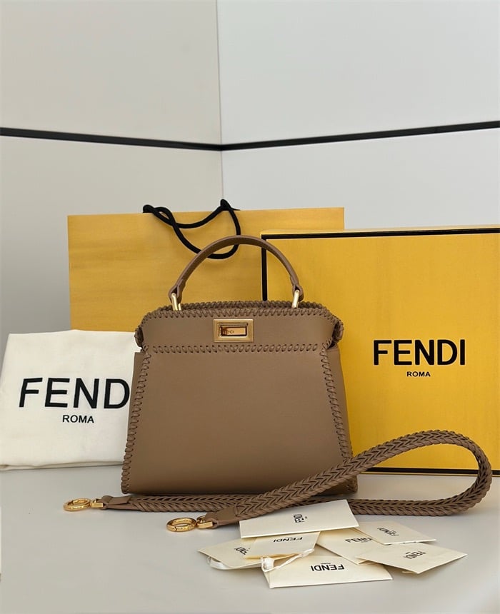 FENDI Cappuccino brown leather bag with threading