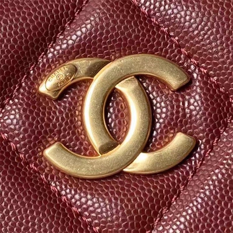 CHANEL Small Shopping Bag Grained Calfskin Gold Tone Metal