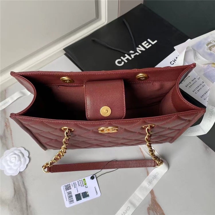 CHANEL Small Shopping Bag Grained Calfskin Gold Tone Metal