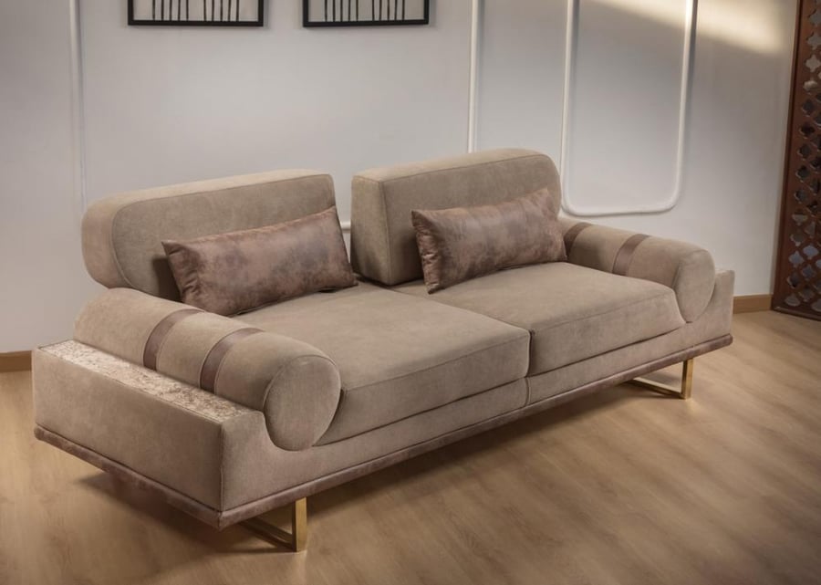 كنب ثلاث مقاعد من ليون بني 220x75x75 سم
