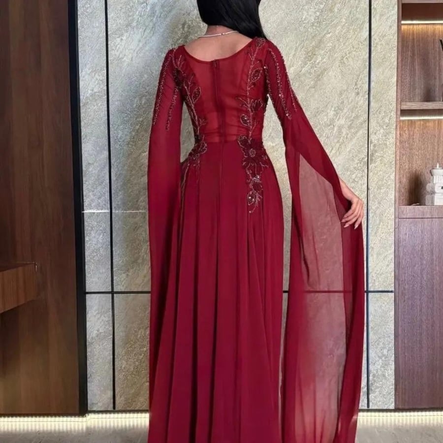 فستان سهرة برغندي جورجيت