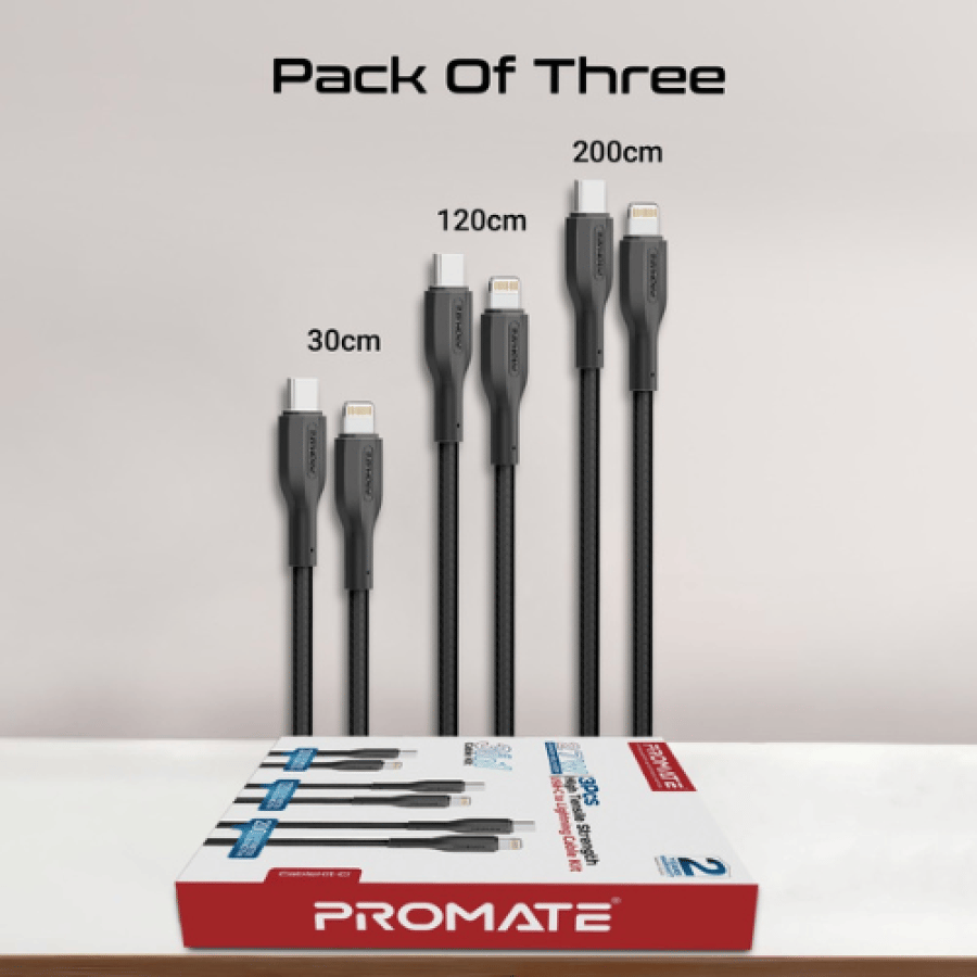 Promate Lightning Cable Set 3 Pieces