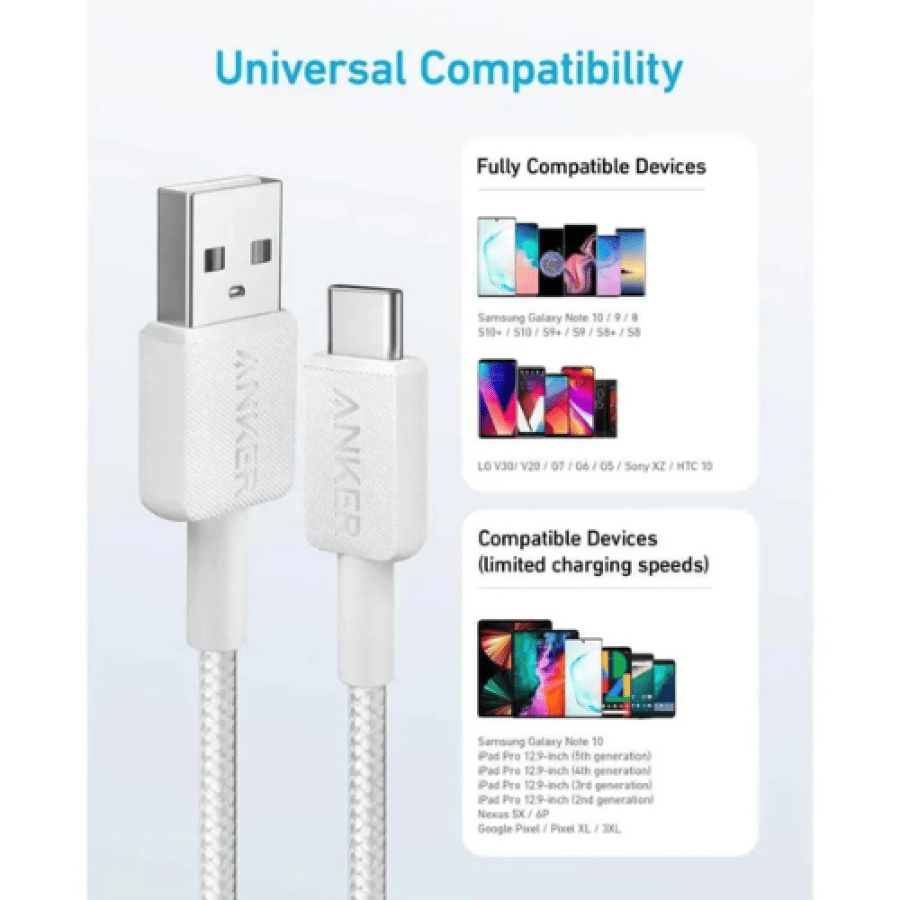 كابل أنكر USB-C بطول 1.8 متر أبيض