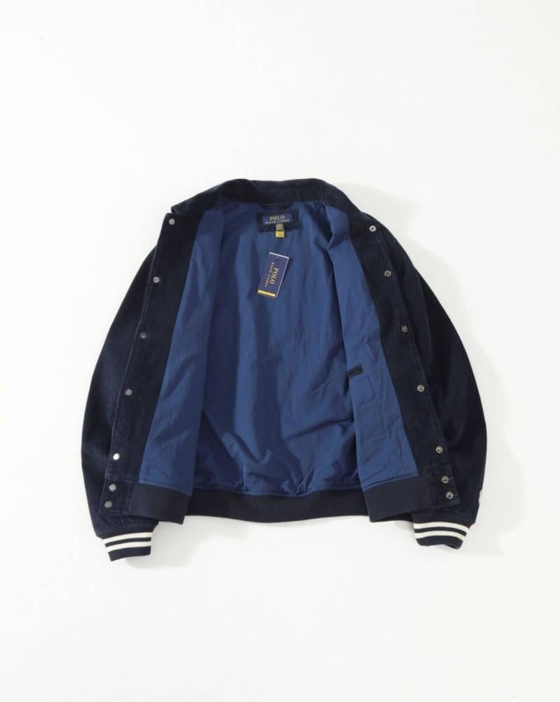 Polo Ralph Lauren Letterman back logo heavyweight cord varsity bomber jacket in navy