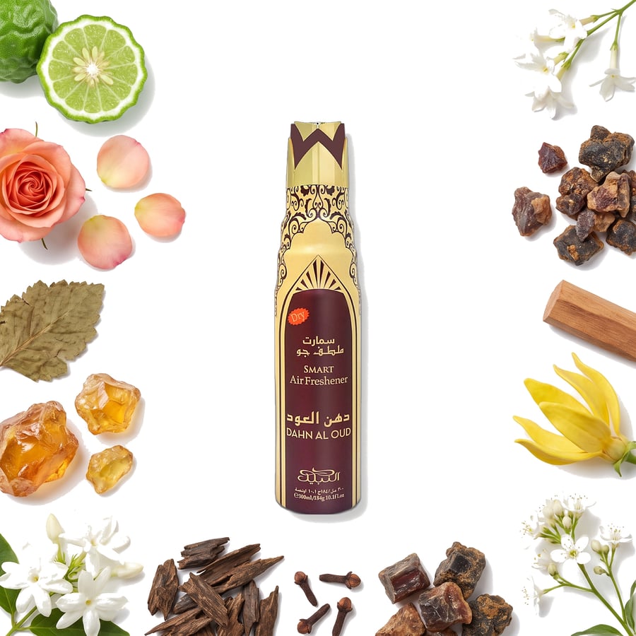 مكونات معطر جو جاف دهن العود 300 مل - البرغموت والورد الدمشقي