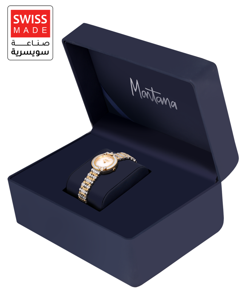 ساعة نسائية صناعة سويسرية ماركة مونتانا فضي ذهبي مينا صدفي M170109L