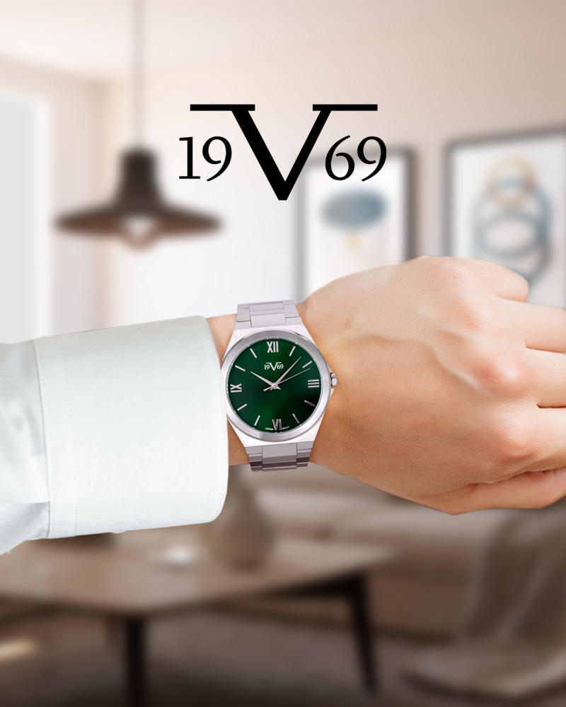 ساعة رجالية  ماركة V19.69 فضي مينا اخضر موديل VSSGR24099G