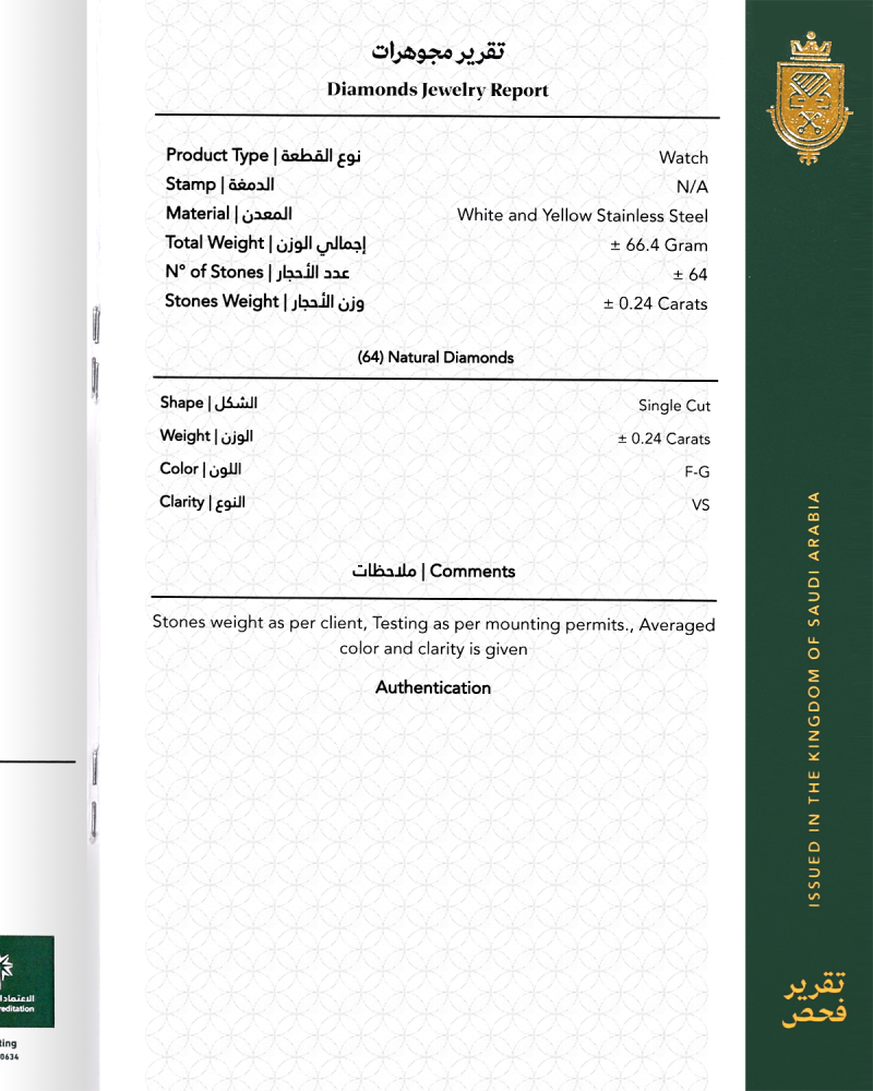 ساعة الماس نسائية ماركة جي اف فيرري فضي ذهبي GF8074L