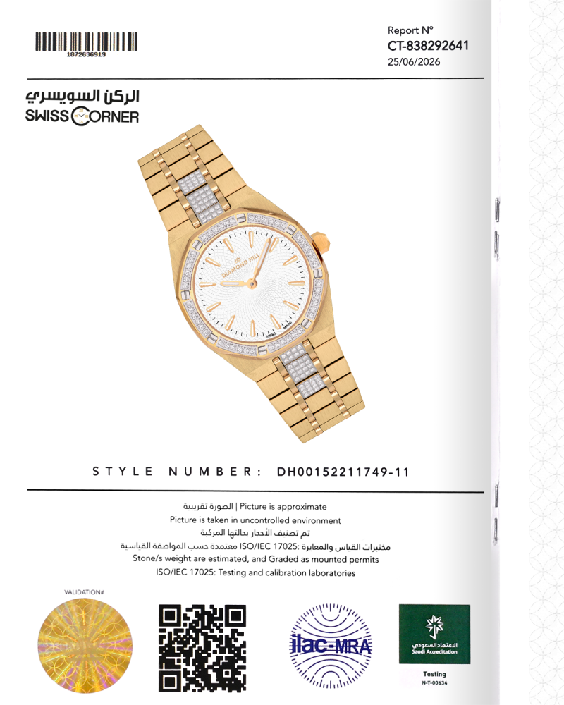 ساعة الماس نسائية ماركة دايموند هيل صناعة سويسرية موديل DHGPW11749LD