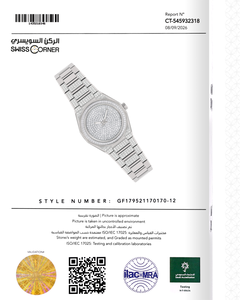 ساعة الماس نسائية ماركة جي اف فيرري فضي GF170170L