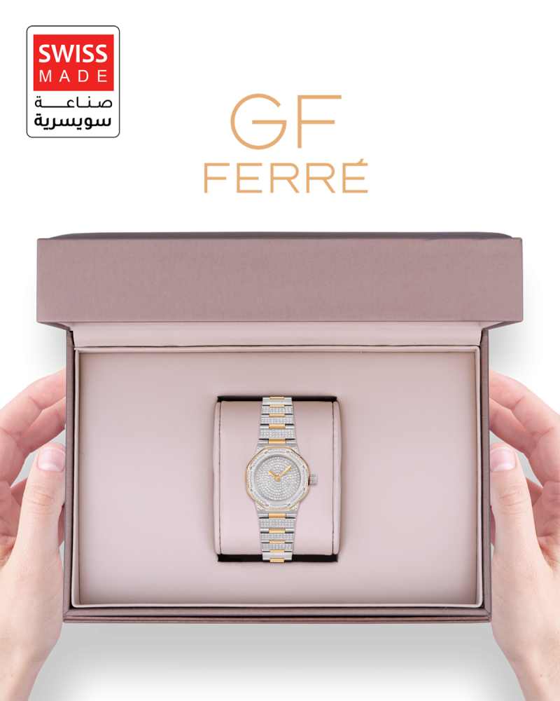 ساعة الماس نسائية ماركة جي اف فيرري ذهبي فضي GFTTGP820LD