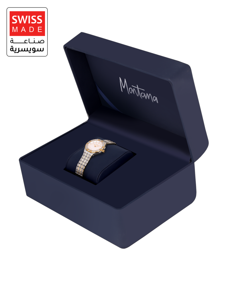ساعة الماس ماركة مونتانا صناعة سويسرية فضي ذهبي مينا ابيض M170180L