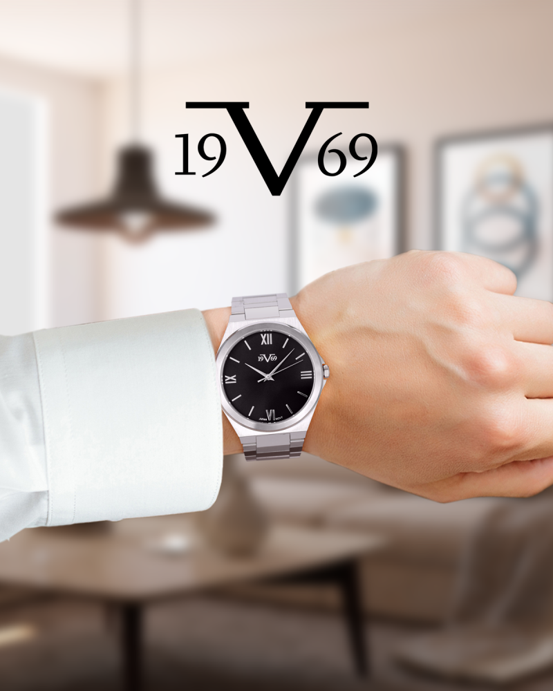ساعة رجالية  ماركة V19.69 فضي مينا اسود موديل VSSBK24099G
