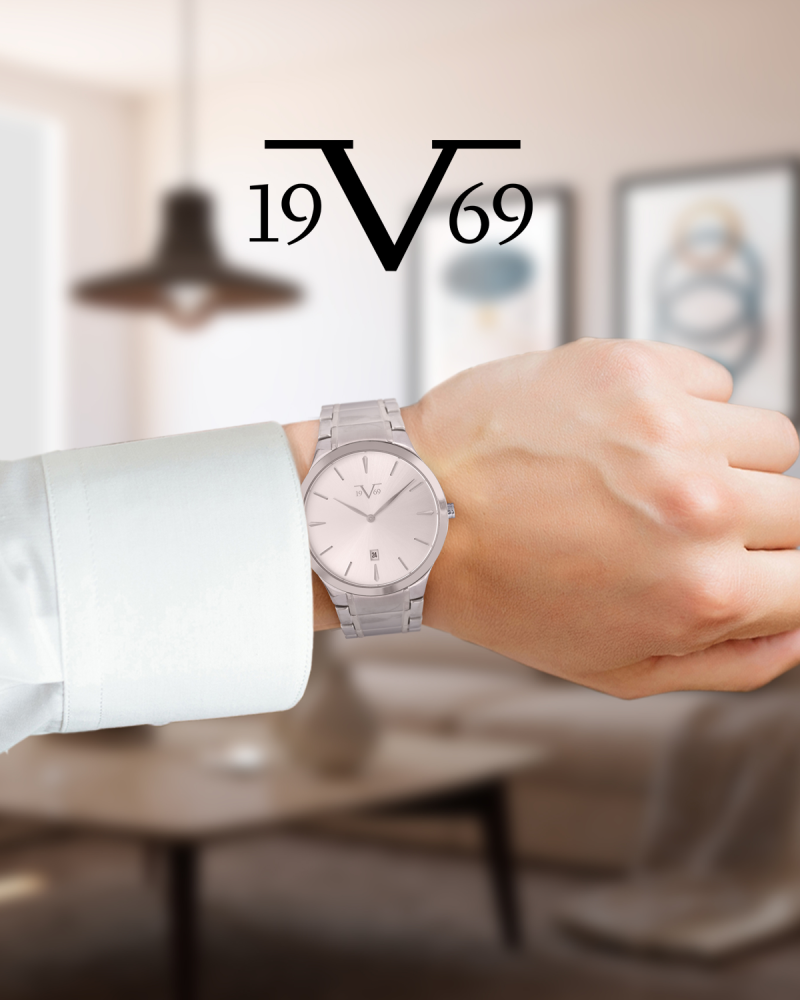 ساعة رجالية ماركة V19.69 فضي مينا فضي موديل V-QS829GSS