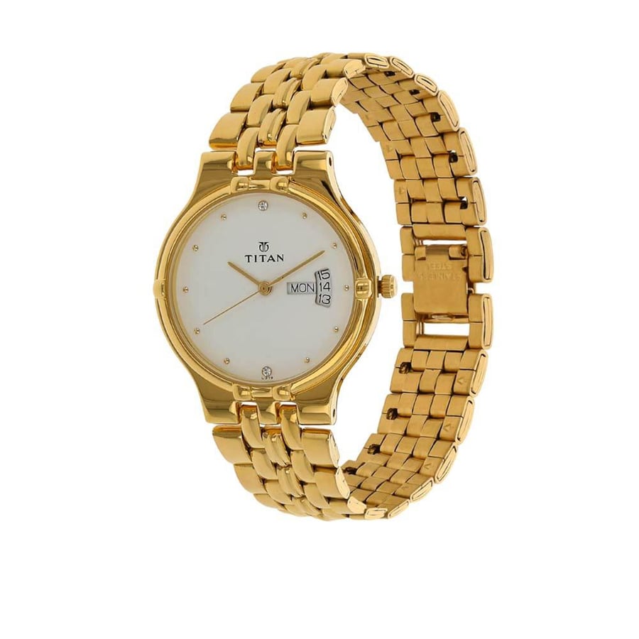 Titan women's watch steel Titan Karishma analog white dial men's watch-NL1107YM07, gold/white, gold/white, bracelet