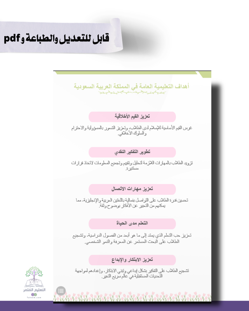 حقيبة  -لغة إنجليزي - التوليب -للطباعة