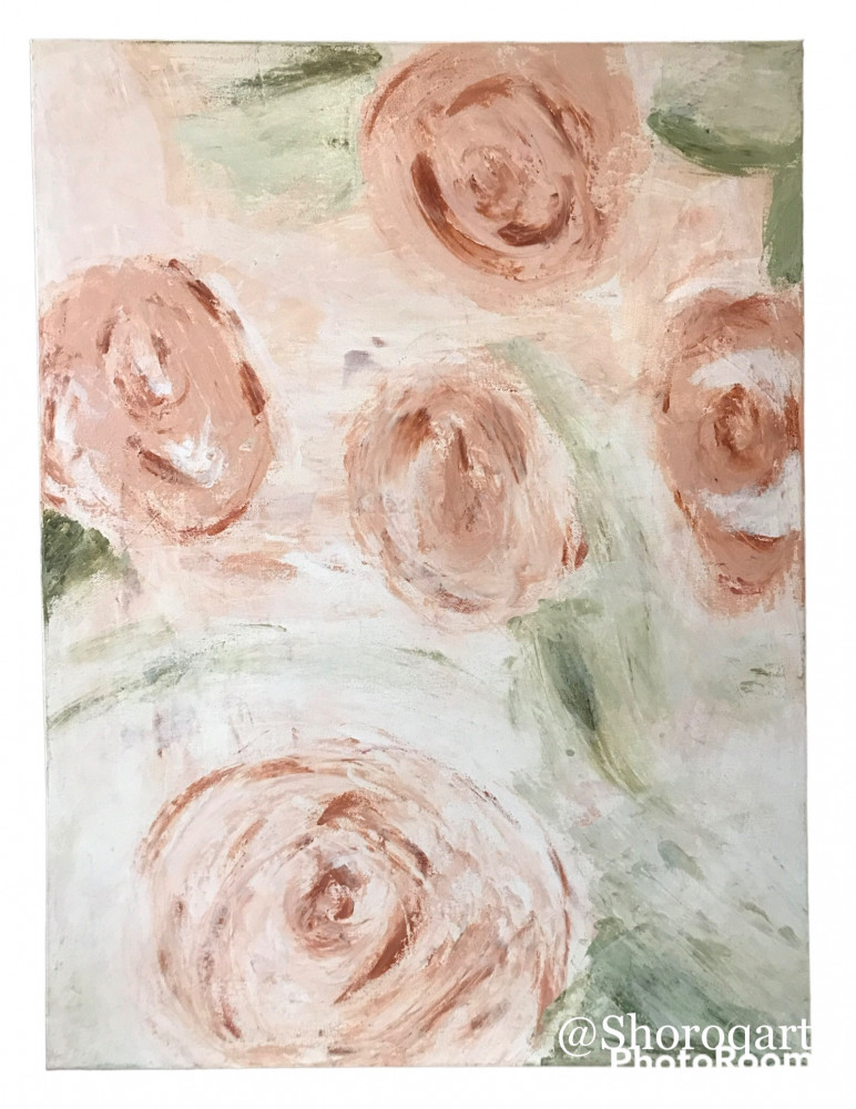 لوحة شابي شيك مورد خوخي كبير 80cm*60cm  3D Shabbychic floral art