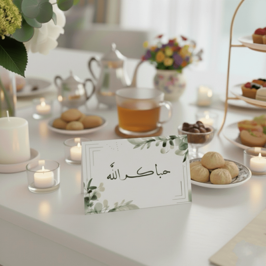 بطاقة ترحيب فاخرة للمناسبات | تصميم "حياكم الله" خط عربي أنيق – كروت ضيافة وتوزيعات | 6 قطع مثالية للزفاف، استقبال المولود، المجالس، والتخرج