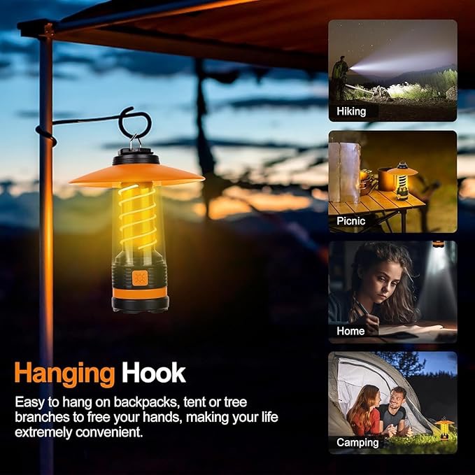 Small LED camping lamp, rechargeable, 3 heating modes, water-resistant for equipment