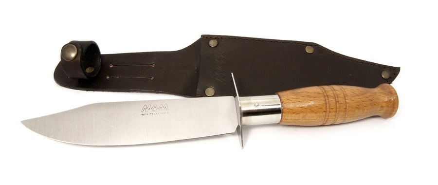 Hunting knife "Mam" (MAM) wooden with leather sheath – "Feather light and professional blade strength" stainless steel blade 135 mm long, very lightweight, and an original leather sheath for comprehensive protection