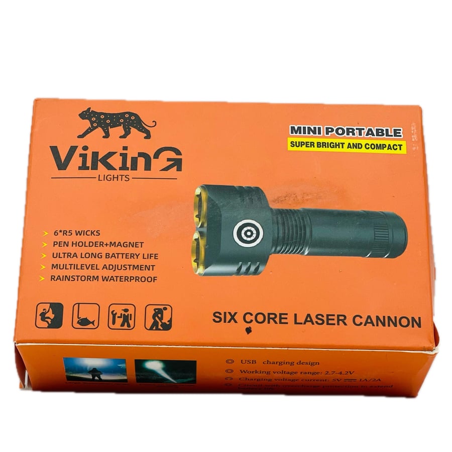 كشاف يدوي فايكنج لايت (Viking Light) مدمج عدستين مع جراب حفظ ورأس مغناطيسي | كشاف طوارئ وقوة إضاءة للكشتات والسيارة