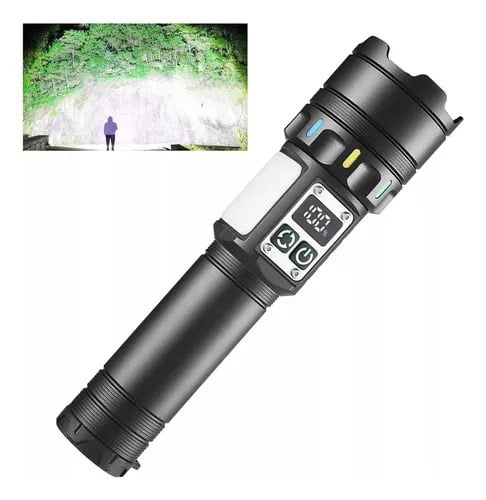 Coba handheld flashlight with COB lighting and 3000 lumens power + power bank for charging devices