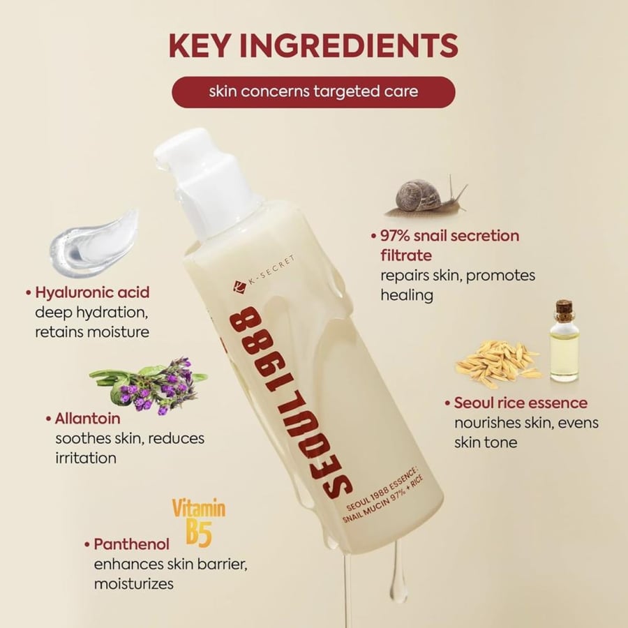 ‏KSECRET - SEOUL 1988 Essence : Snail Mucin  إيسنس: 97% مخاط الحلزون + الأرز  97% + Rice