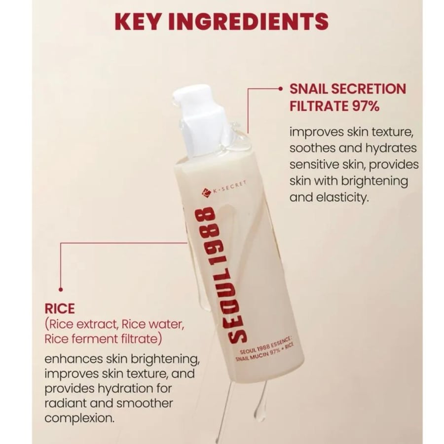 ‏KSECRET - SEOUL 1988 Essence : Snail Mucin  إيسنس: 97% مخاط الحلزون + الأرز  97% + Rice