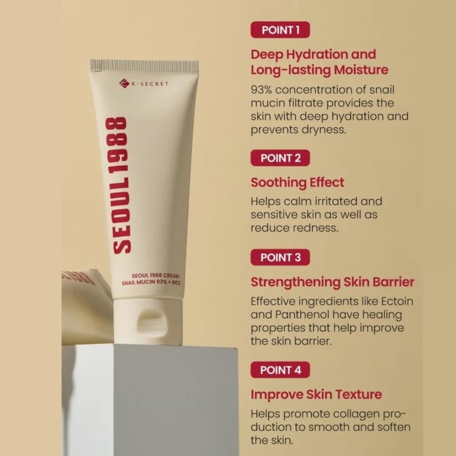 ‏KSECRET - SEOUL 1988 Cream : Snail Mucin 93% + Rice كريم: 93% مخاط الحلزون + الأرز