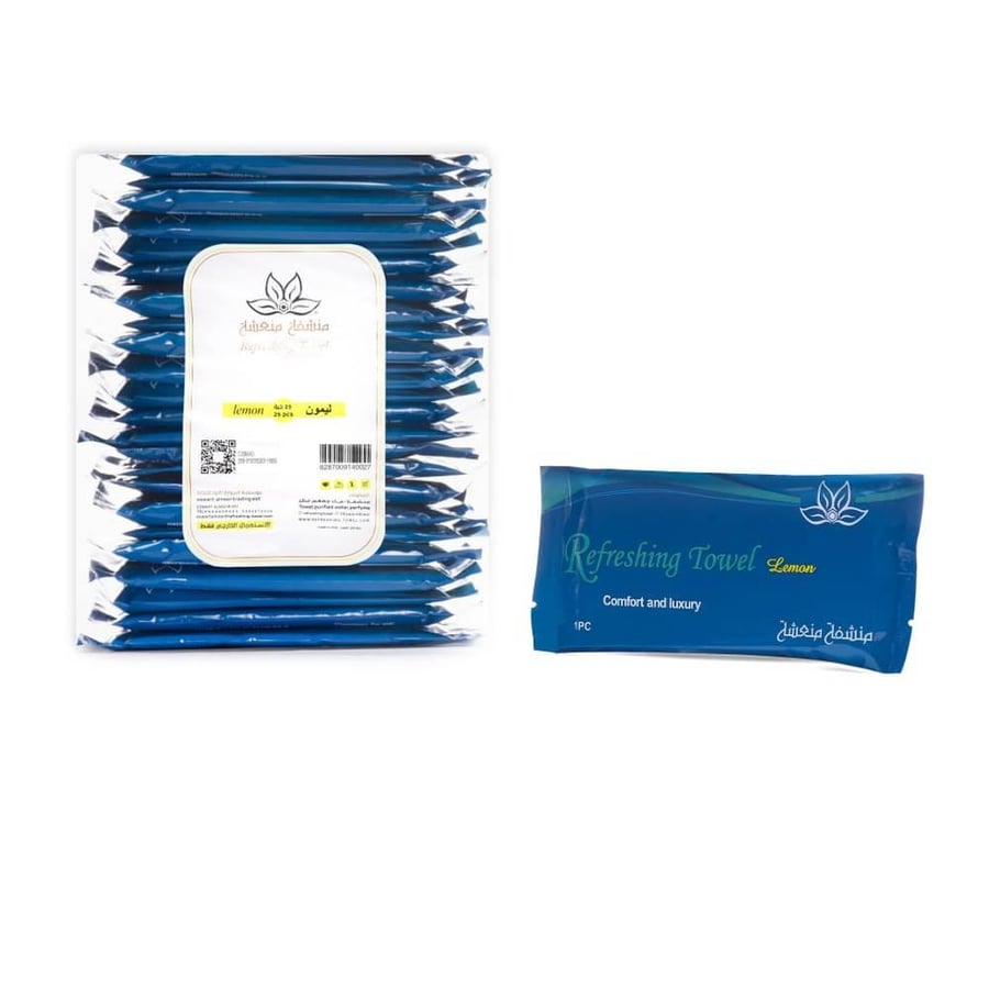 Refreshing wet towel scented with lemon, 25 pieces
