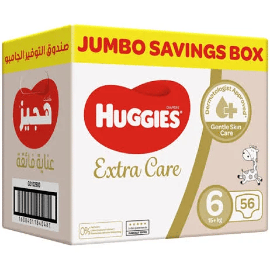 Huggies Extra Care diapers, size 6, jumbo pack, 56 diapers