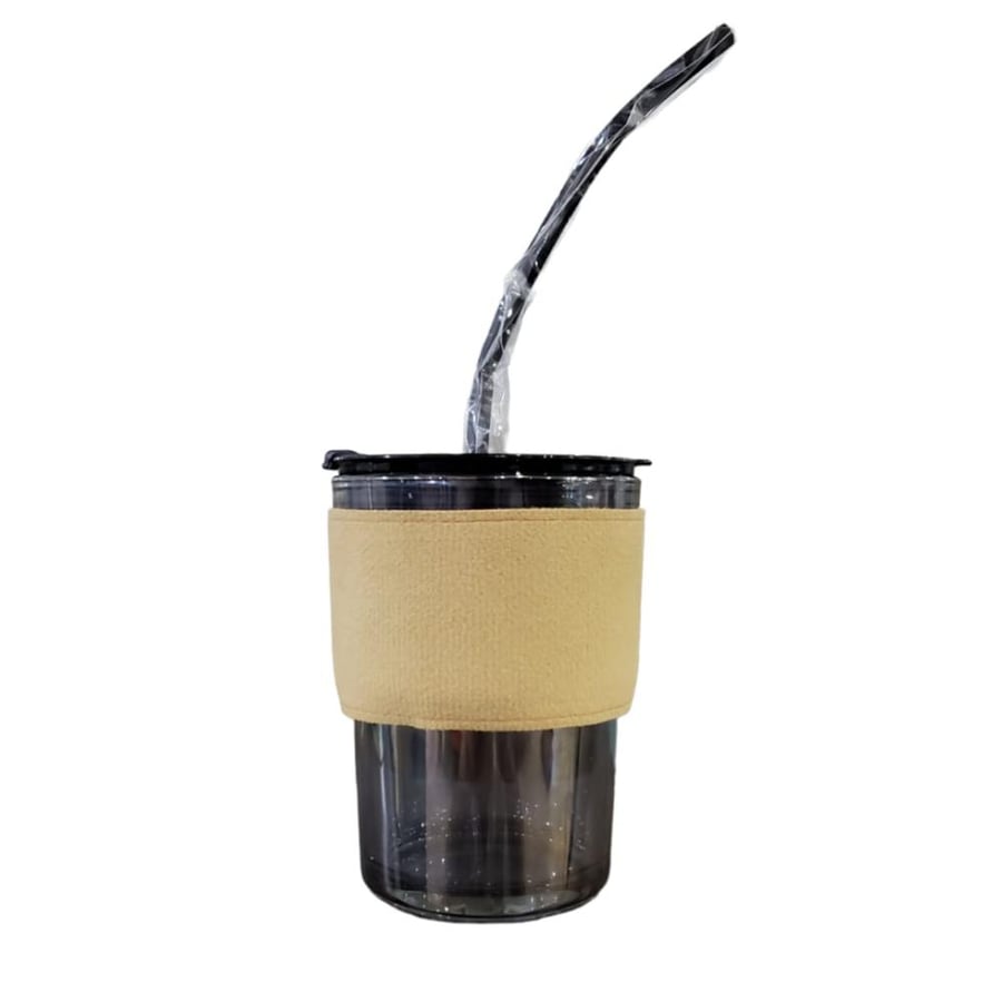 A glass cup covered with heat-insulating leather