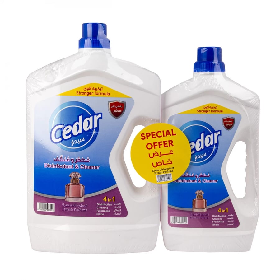Sedar French perfume disinfectant disinfects, cleans, and provides long-lasting protection, 3 liters + 1.5 liters