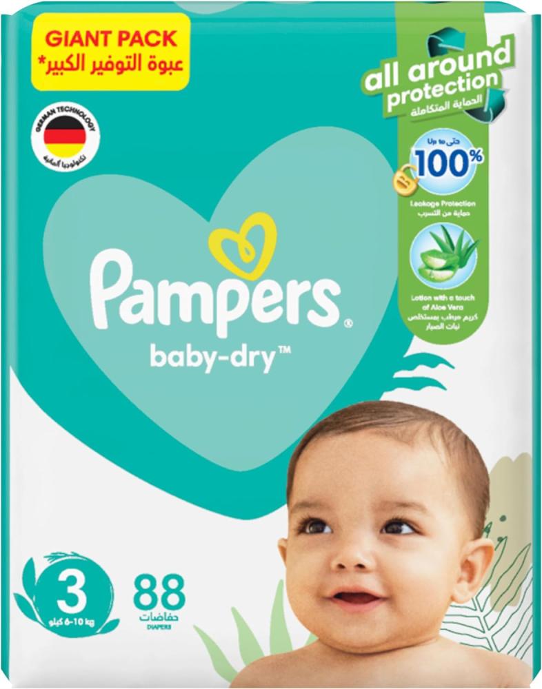 Pampers Active Dry, Size 3, Medium, 6-10 kg, Giant Pack, 88 Diapers
