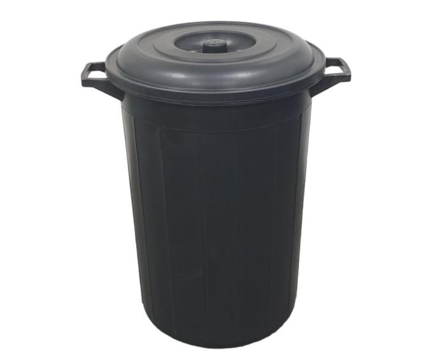 Black plastic drum waste pail/85 litres