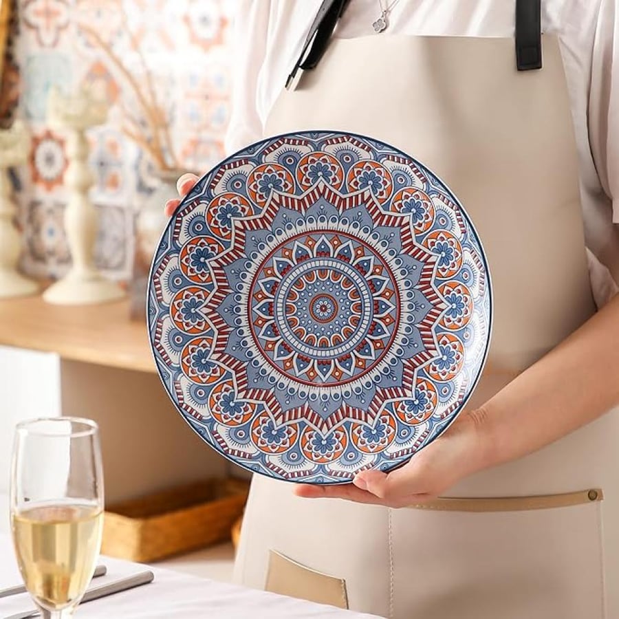 Dinner plate set of porcelain Van Gogh Mandala, consisting of 4 pieces, diameter 26.3 cm, breakfast plate, dinner plate in bohemian style