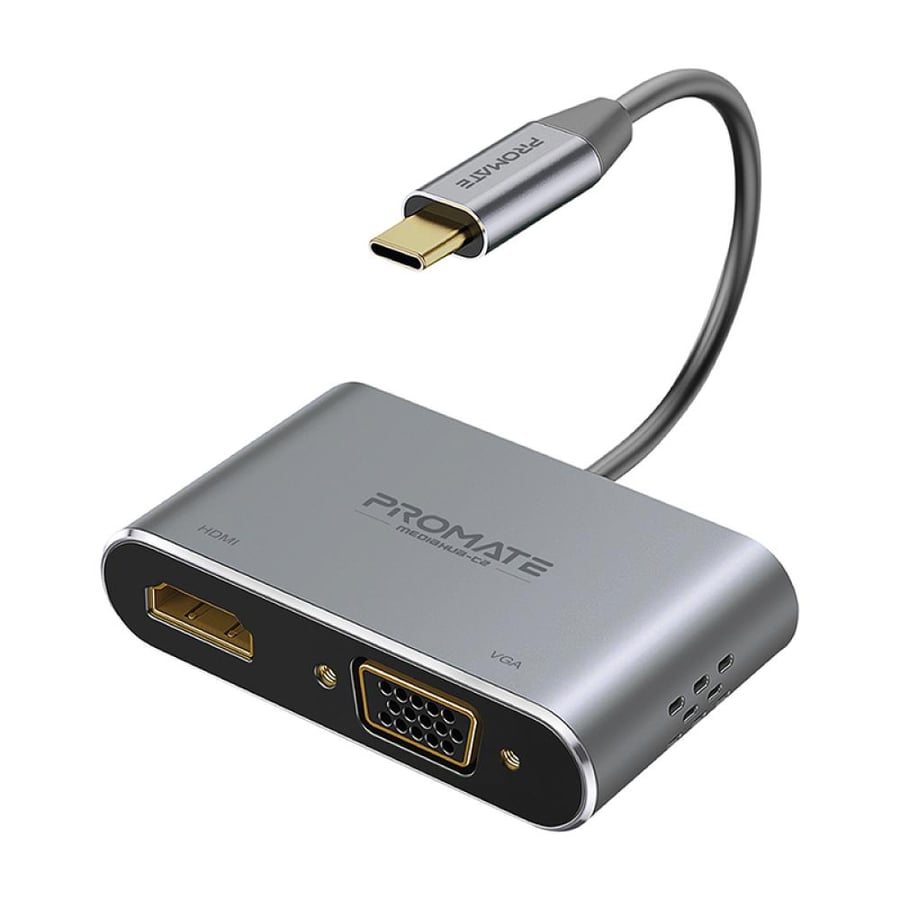 تجربة عرض مبتكرة مع محول بروميت عالي الدقة يدعم الفيديو بجودة 4K و يدعم VGA بجودة 1080 بكسل مع سهولة التوصيل والتشغيل - Promate MediaHub-C2