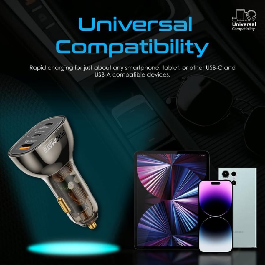 شاحن سيارة فعال ومدمج بتصميم شفاف من بروميت TransDrive-80W