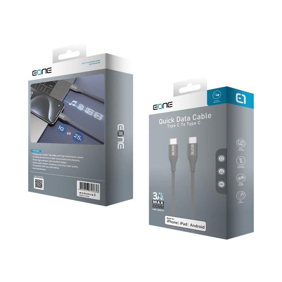 كيبل للشحن ونقل البيانات من EONE من USB-C إلي USB-C طول 1.2 متر
