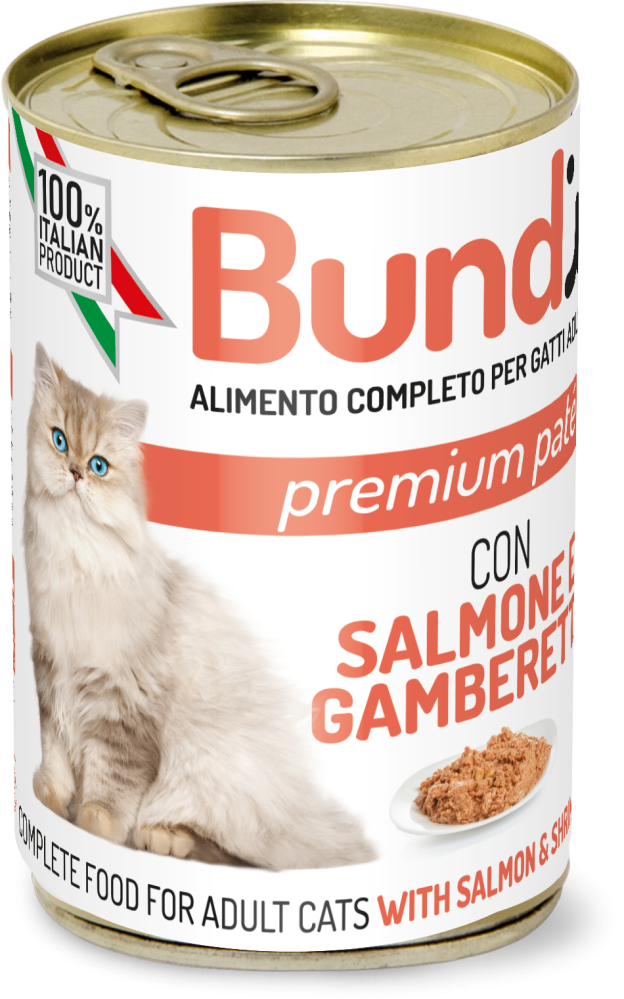 معلبات قطط باتيه سلمون وروبيان 400 جرام BUNDY