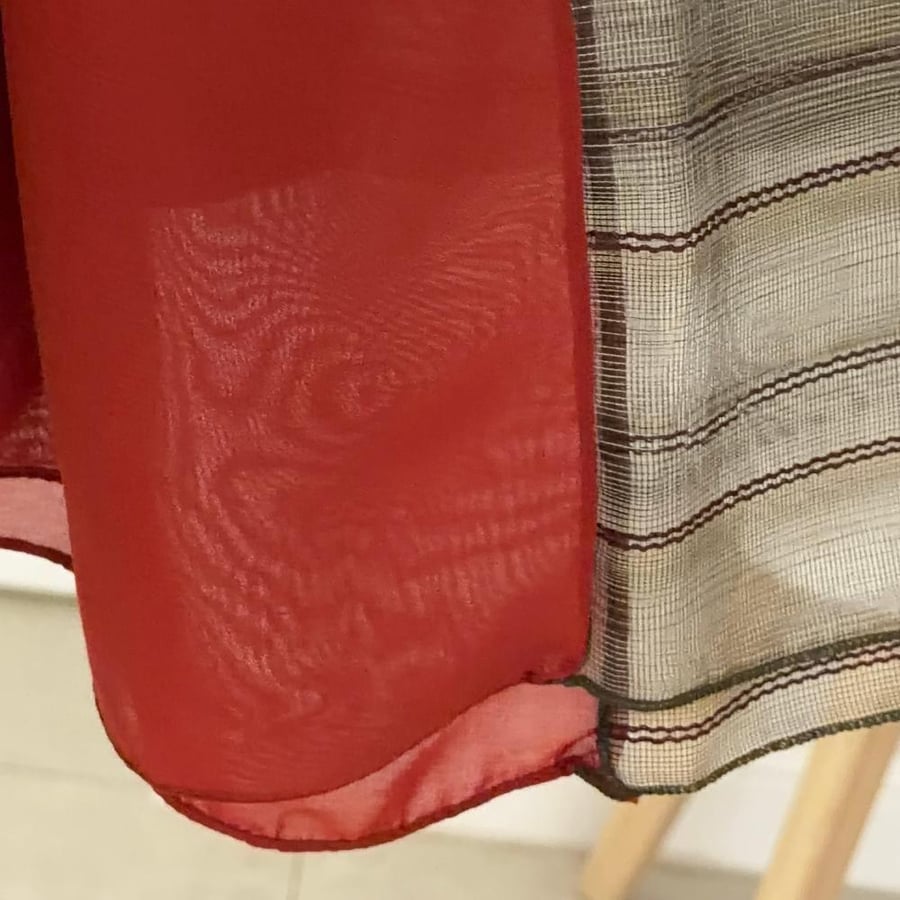Red & Striped Taupe Veil Scarf