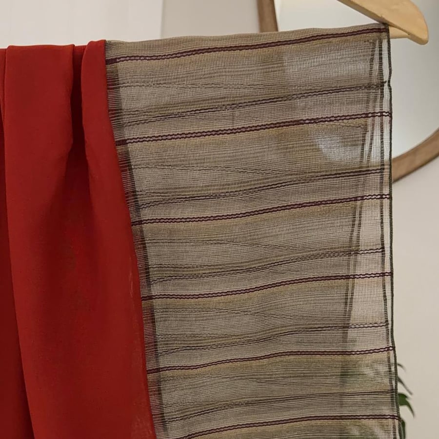 Red & Striped Taupe Veil Scarf