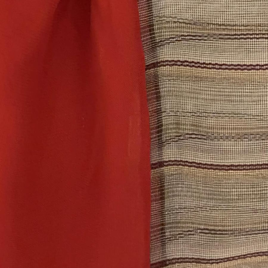 Red & Striped Taupe Veil Scarf
