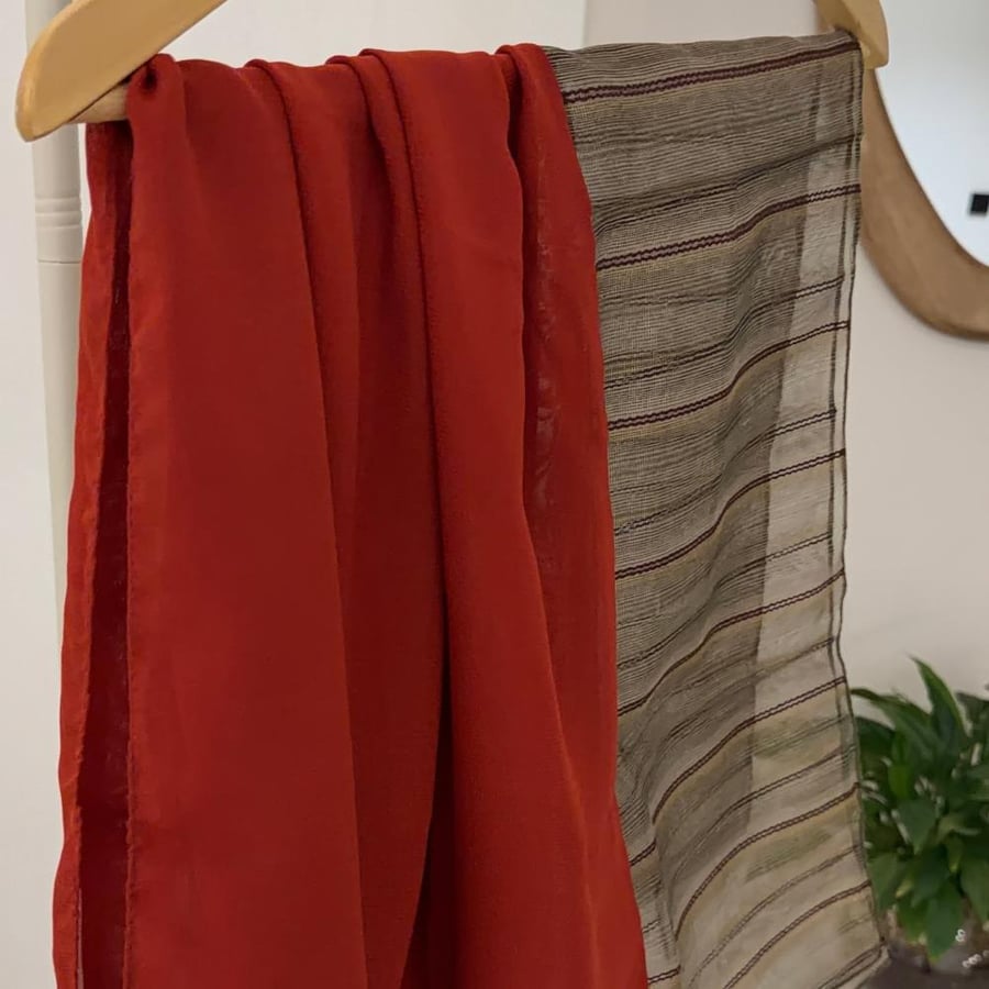 Red & Striped Taupe Veil Scarf