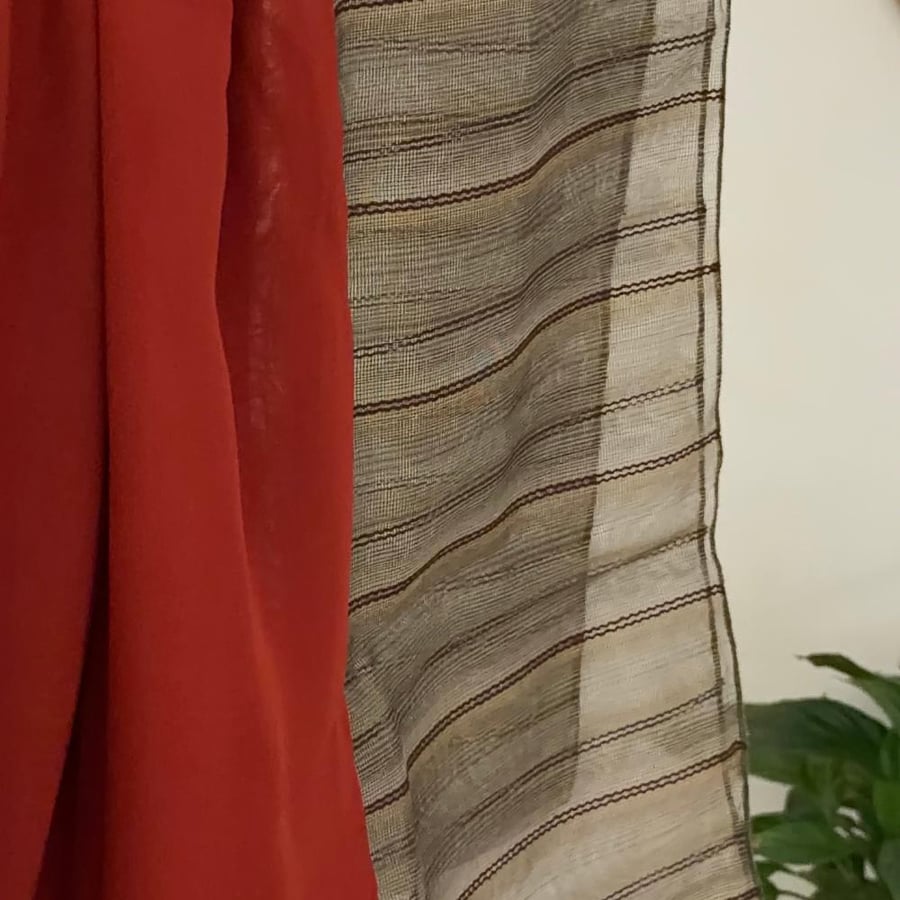 Red & Striped Taupe Veil Scarf