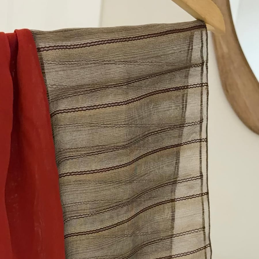 Red & Striped Taupe Veil Scarf