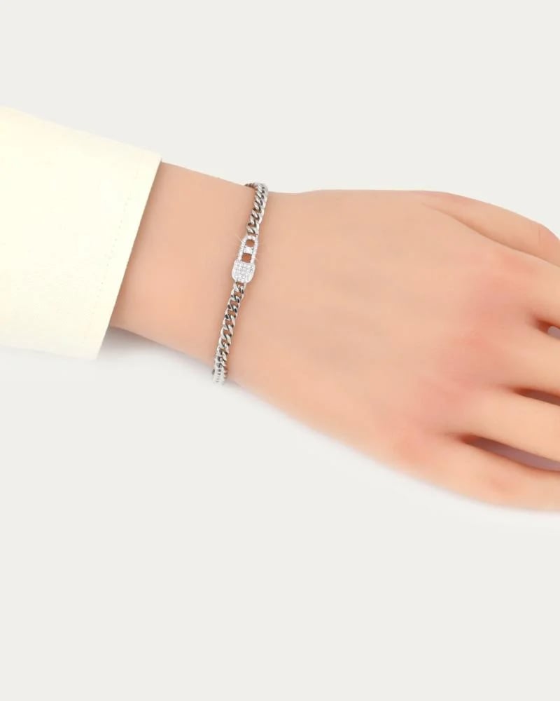 Zircon-Encrusted Lock Design Bracelet – Silver