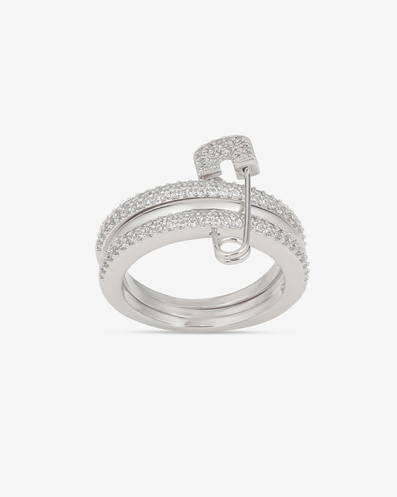Clip Design Ring Zircon Silver | Modern Statement Style