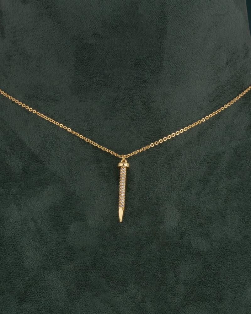 Dainty Gold-Tone Necklace for Women – Zircon with Nail Pendant