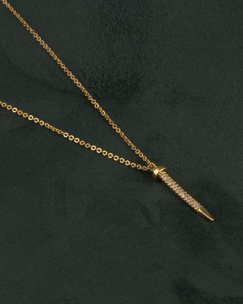Dainty Gold-Tone Necklace for Women – Zircon with Nail Pendant